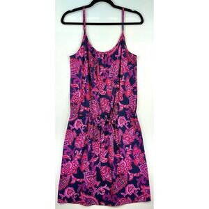Tommy Bahama Mini Dress Size M Navy Pink Red Paisley Spaghetti Strap Bohemian